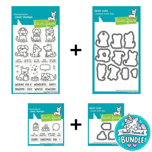 Lawn Fawn Cozy Dogs + Christmas Add-On Stempel + Stanzen
