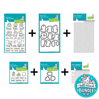 Lawn Fawn Cozy Dogs + Christmas Add-On Stempel + Stanzen + Coloring Stencils