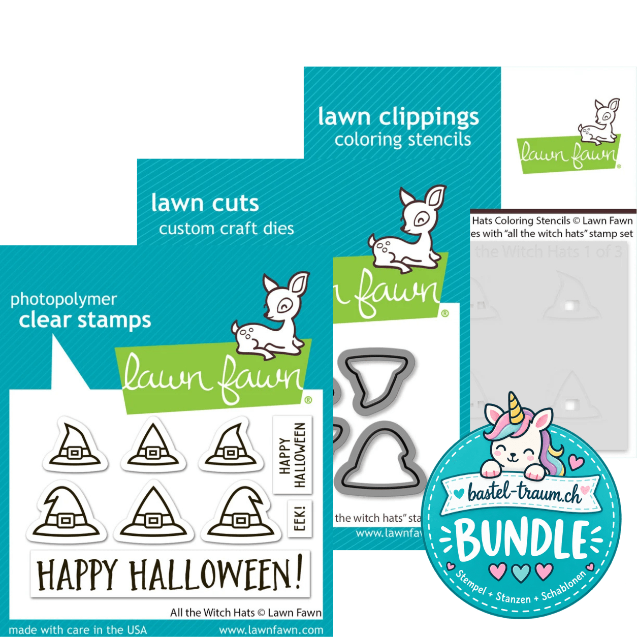 Lawn Fawn All the Witch Hats Clear Stamp Set + Lawn Cuts + Coloring Stencils