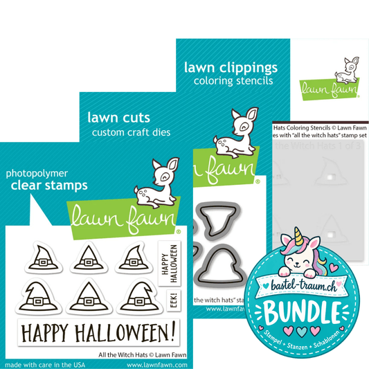 Lawn Fawn All the Witch Hats Clear Stamp Set + Lawn Cuts + Coloring Stencils