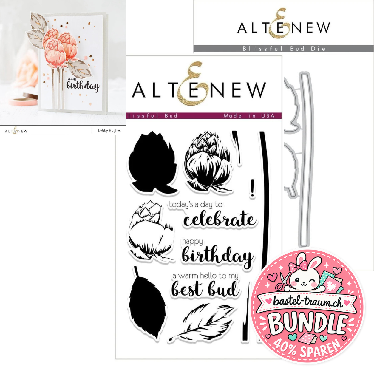 Altenew Blissful Bud Clear Stamps 4x6 + Stanzen