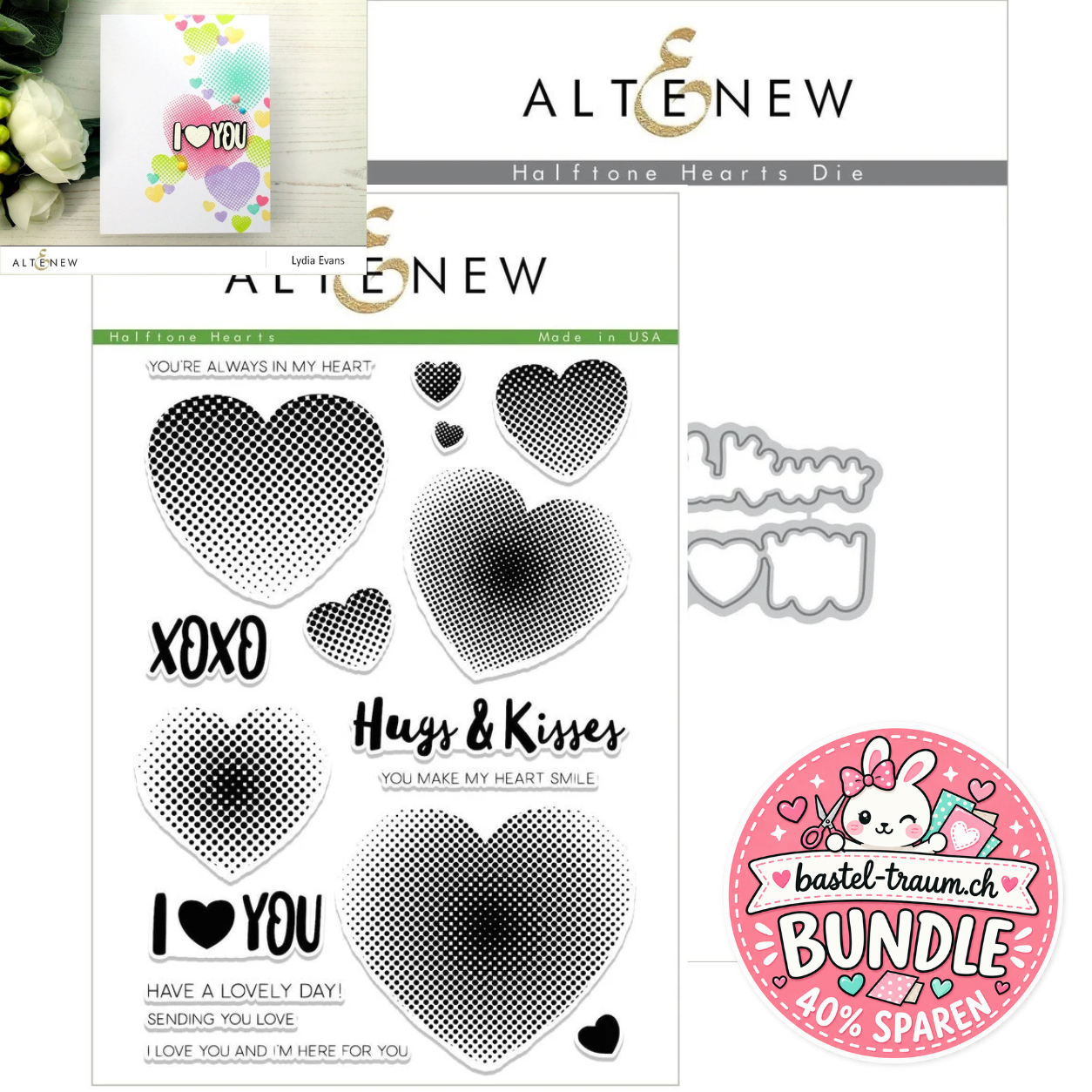 Altenew Halftone Hearts Clear Stamps + Stanzen