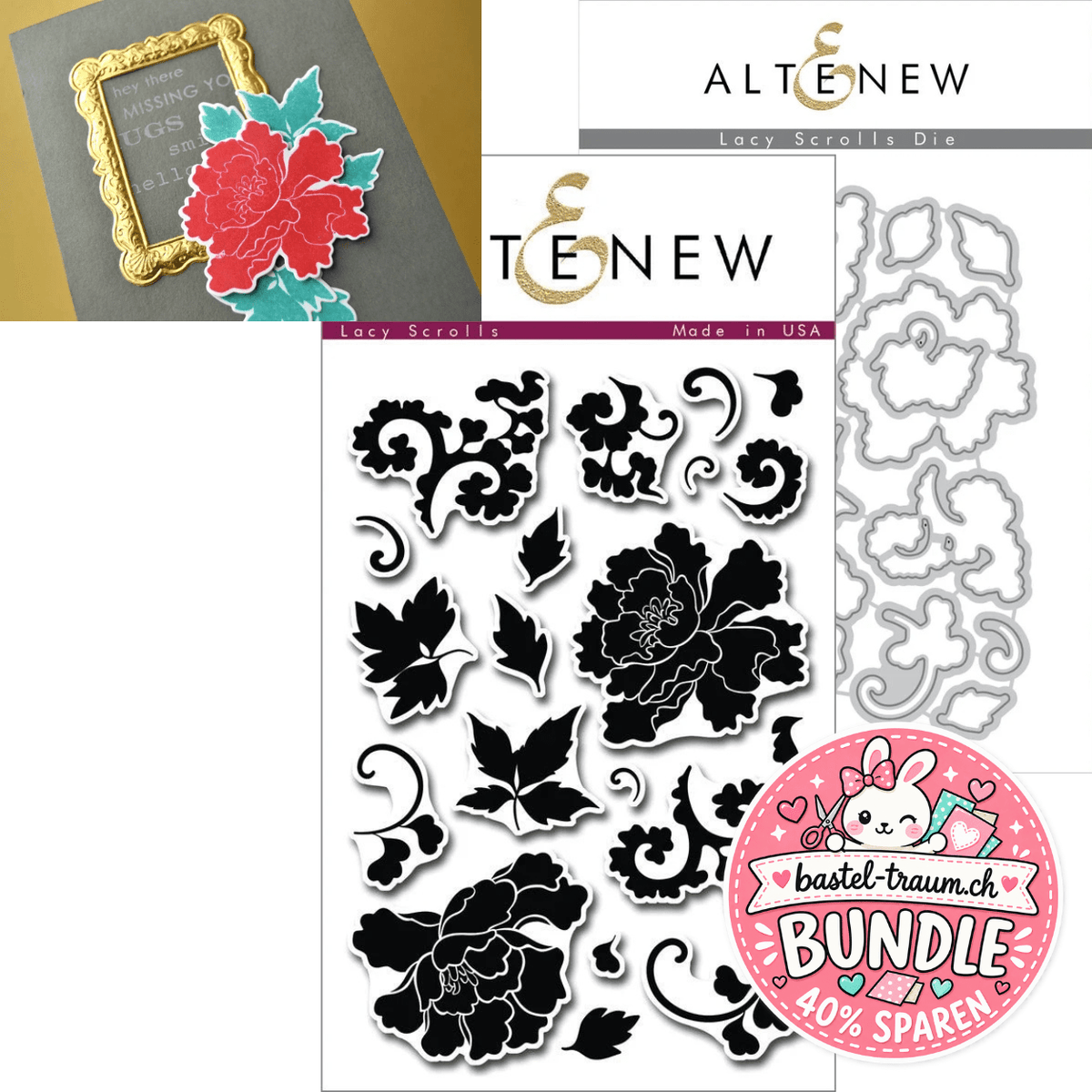 Altenew Lacy Scrolls Clear Stamps + Stanzen