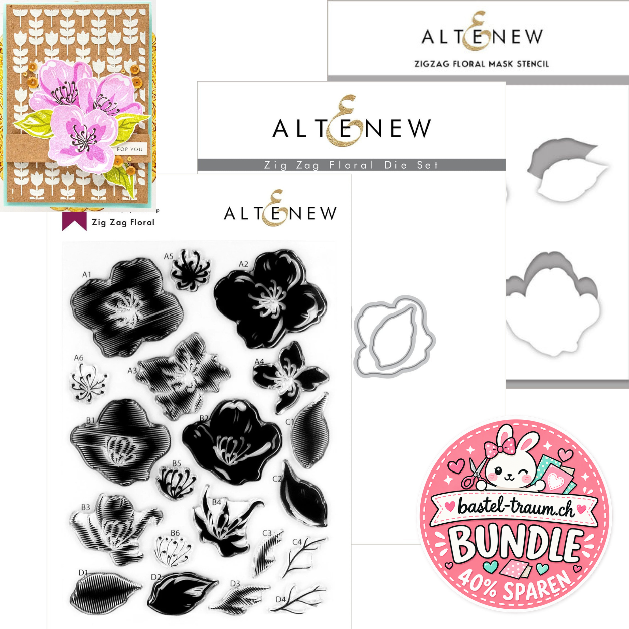 Altenew Zig Zag Floral Clear Stamps + Stanzen + Masking Schablone