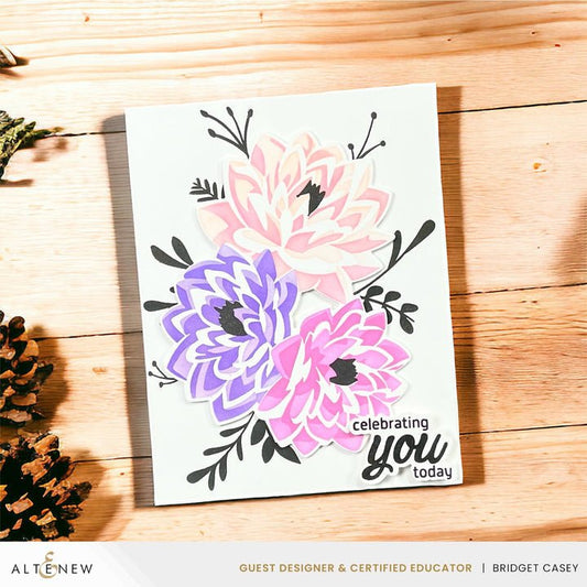Altenew Dynamic Duo: Modern Dahlia Stencil Schablone 15x15cm und clear Stamp 3x4 Modern Dahlia Bunch