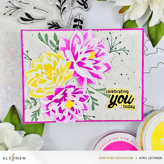 Altenew Dynamic Duo: Modern Dahlia Stencil Schablone 15x15cm und clear Stamp 3x4 Modern Dahlia Bunch