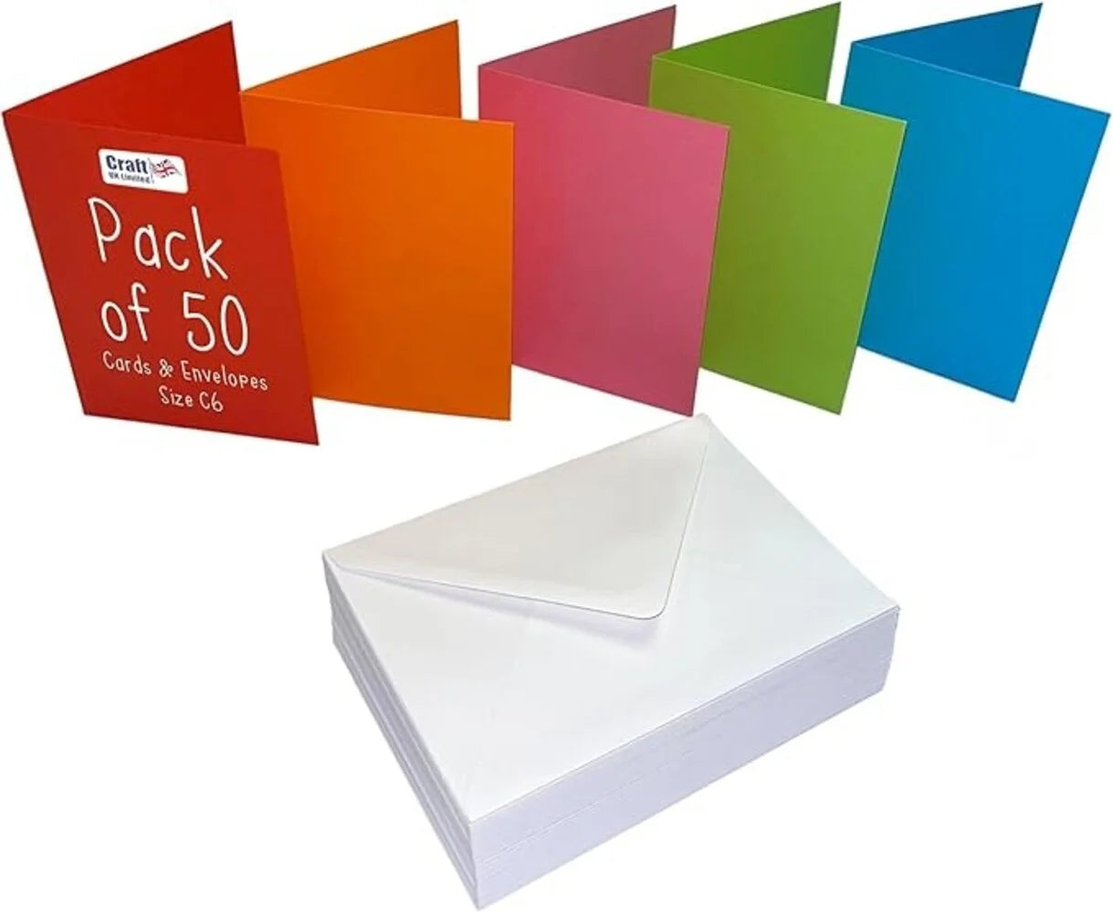Craft UK Karten & Umschläge C6 50 Stk bunt 250 gsm mit weissen Umschlägen 100 gsm