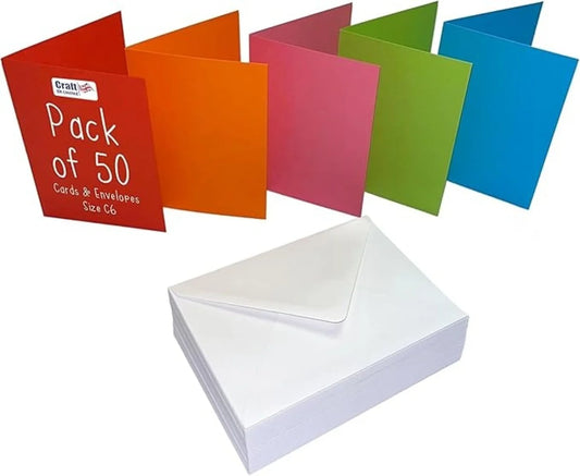 Craft UK Karten & Umschläge C6 50 Stk bunt 250 gsm mit weissen Umschlägen 100 gsm