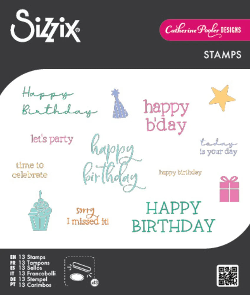 Sizzix Clear Stamps Birthday Sentiments Catherine Pooler