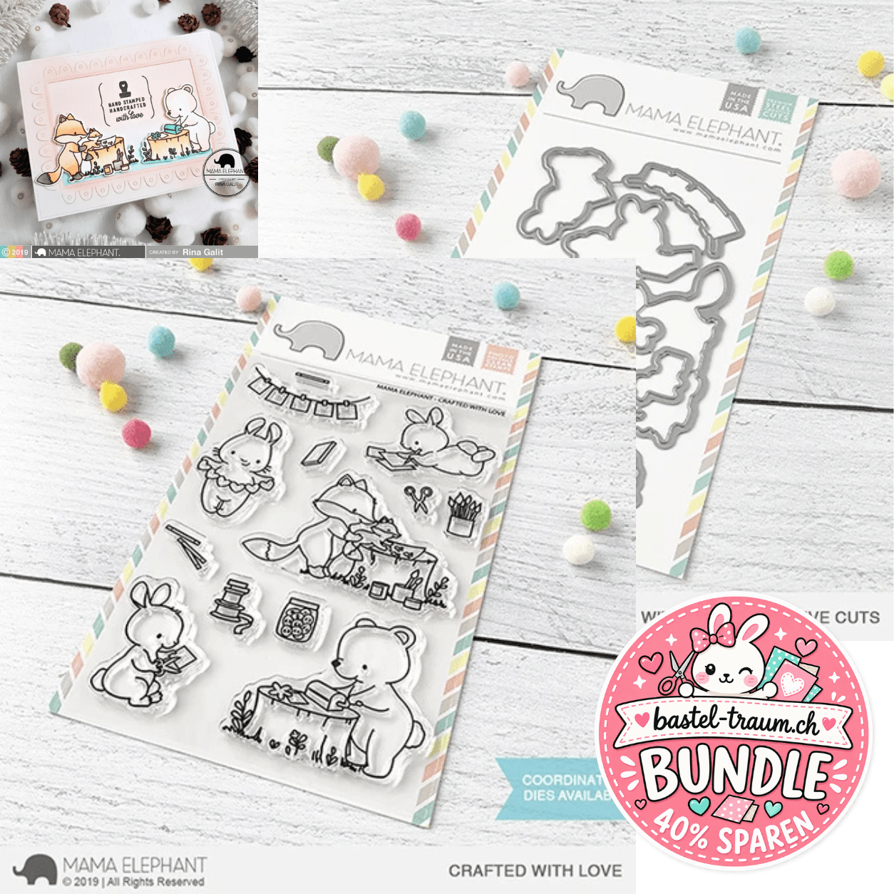 Mama Elephant Crafted With Love Clear Stamps 4x6 + Creative Cuts Stanzen