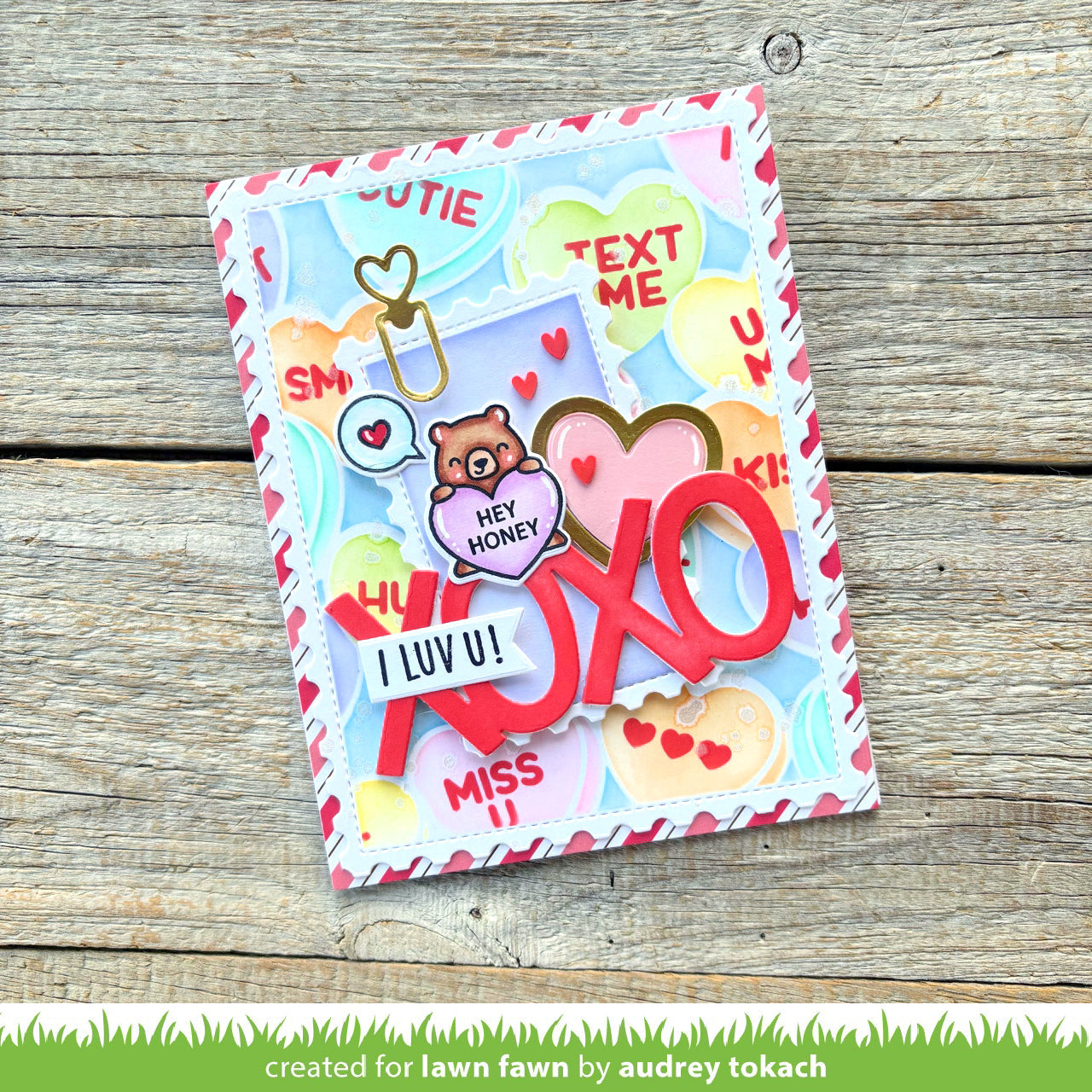 Lawn Fawn Critter conversation hearts Clear Stamp Set 4x6 Tierchen mit Herztafel