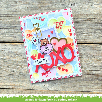 Lawn Fawn Critter conversation hearts Clear Stamp Set 4x6 Tierchen mit Herztafel