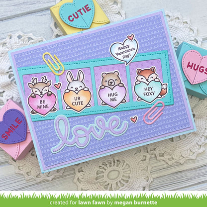Lawn Fawn Critter conversation hearts Clear Stamp Set 4x6 Tierchen mit Herztafel