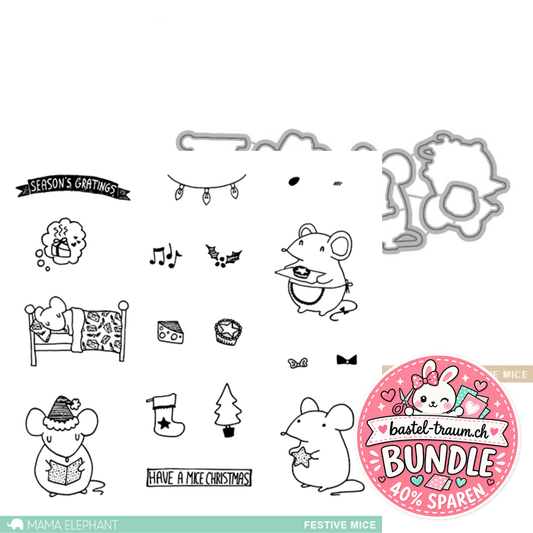 Mama Elephant Festive Mice Clear Stamps 4x6 + Creative Cuts Stanzen