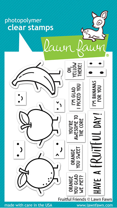 Lawn Fawn Fruitful Friends Clear Stamp Set mit passenden Motiven und Sentimenten