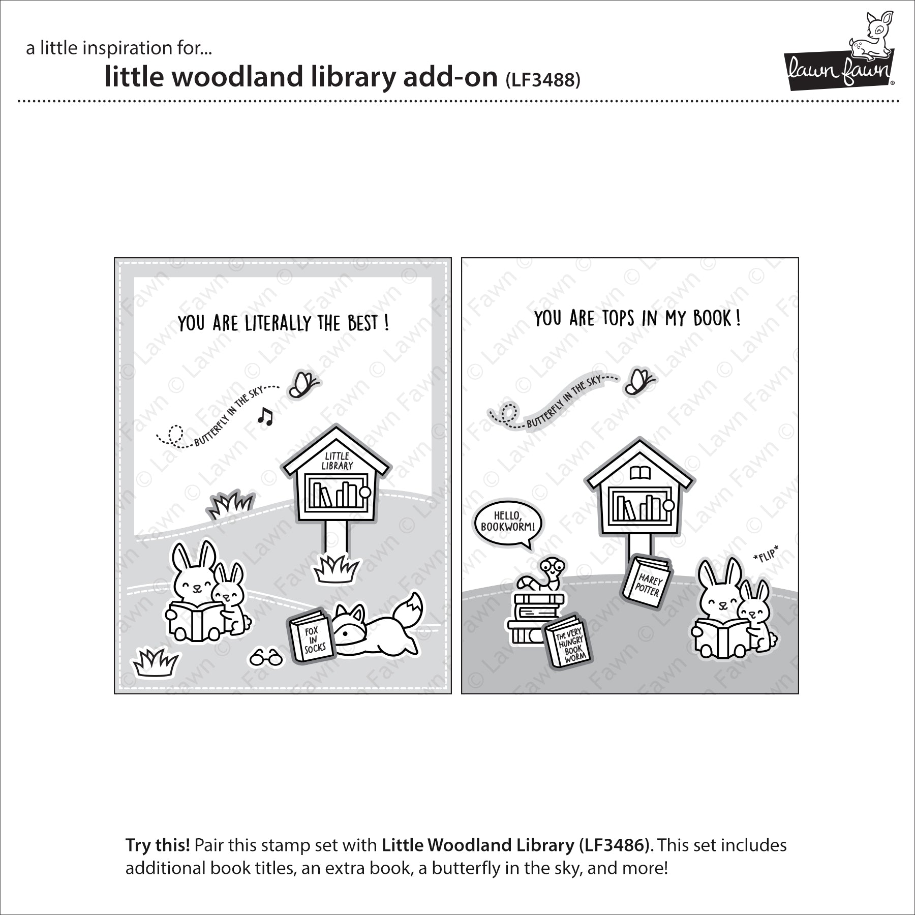 Lawn Fawn - Little Woodland Library Add-On - 2x3 Stempel
