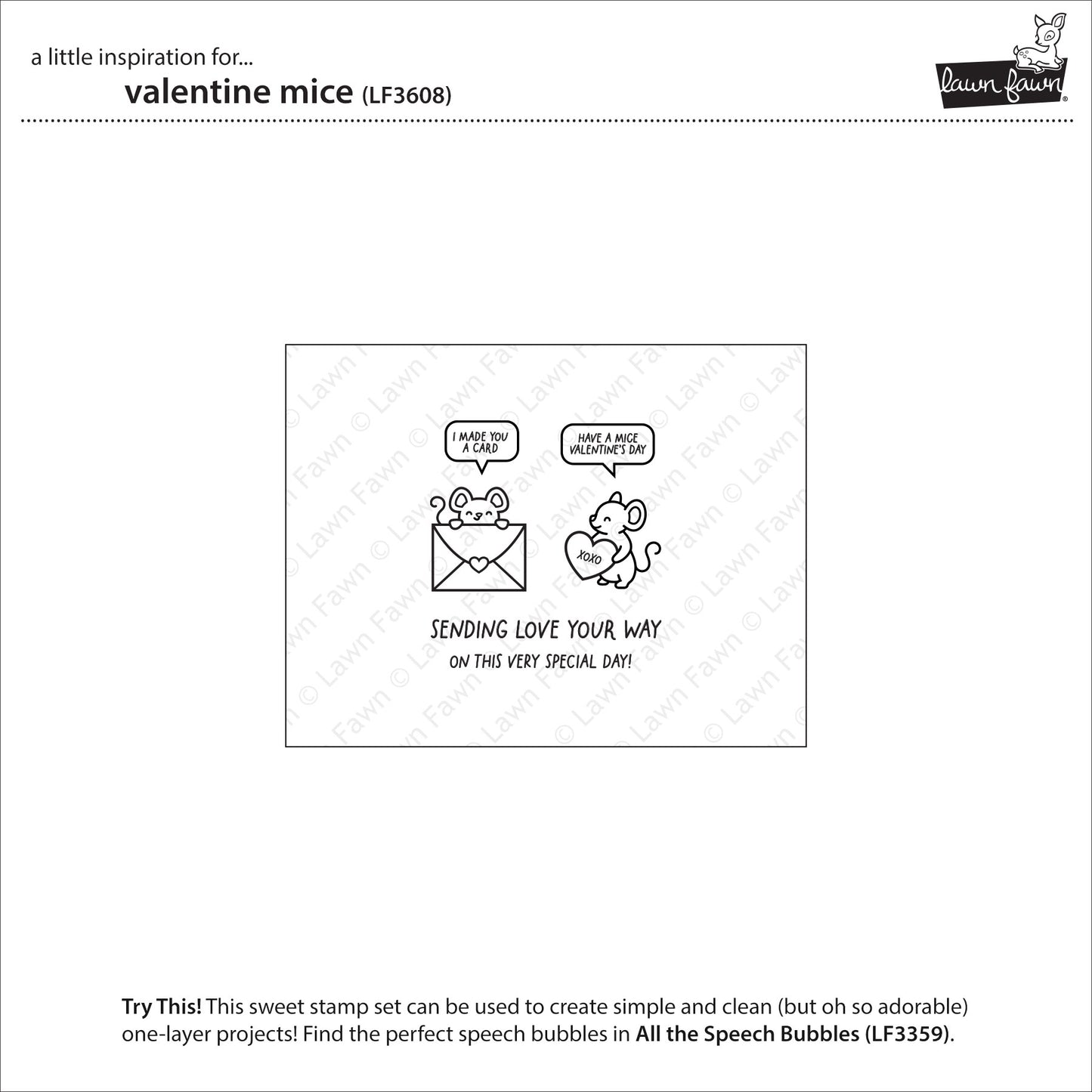 Lawn Fawn Valentine mice Clear Stamp Set 3x4 Valentinsmäuse