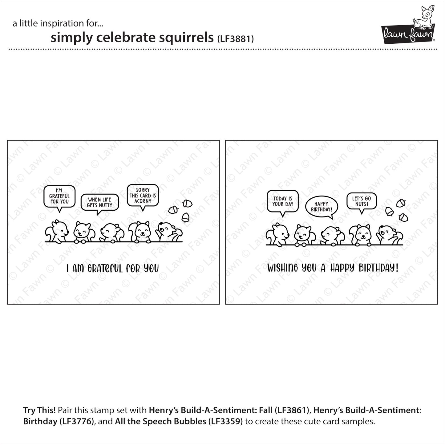 Lawn Fawn Simply Celebrate Squirrels Clear Stamp Set 3x4