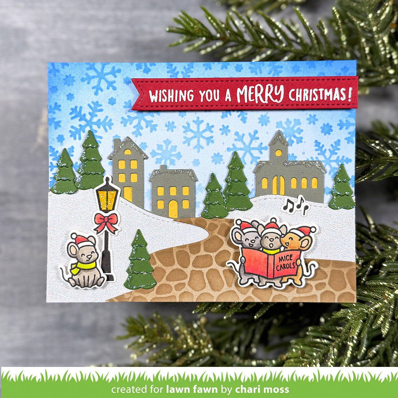 Lawn Fawn caroling mice