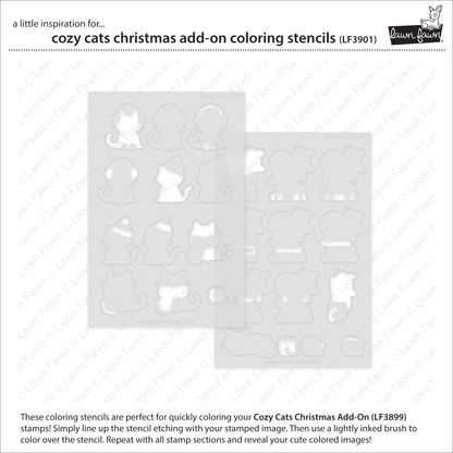 Lawn Fawn cozy cats christmas add-on coloring stencils