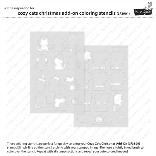 Lawn Fawn cozy cats christmas add-on coloring stencils