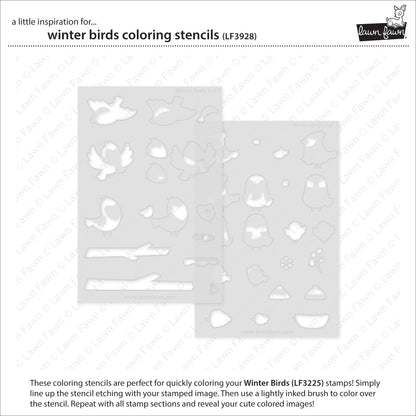 Lawn Fawn winter birds coloring stencils
