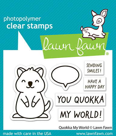 Lawn Fawn Quokka My World Clear Stamp Set mit passenden Motiven und Sentimenten