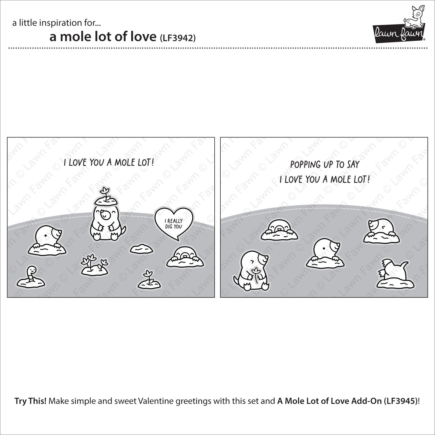 Lawn Fawn A mole lot of love Clear Stamp Set 4x6 Maulwurf & Herzen