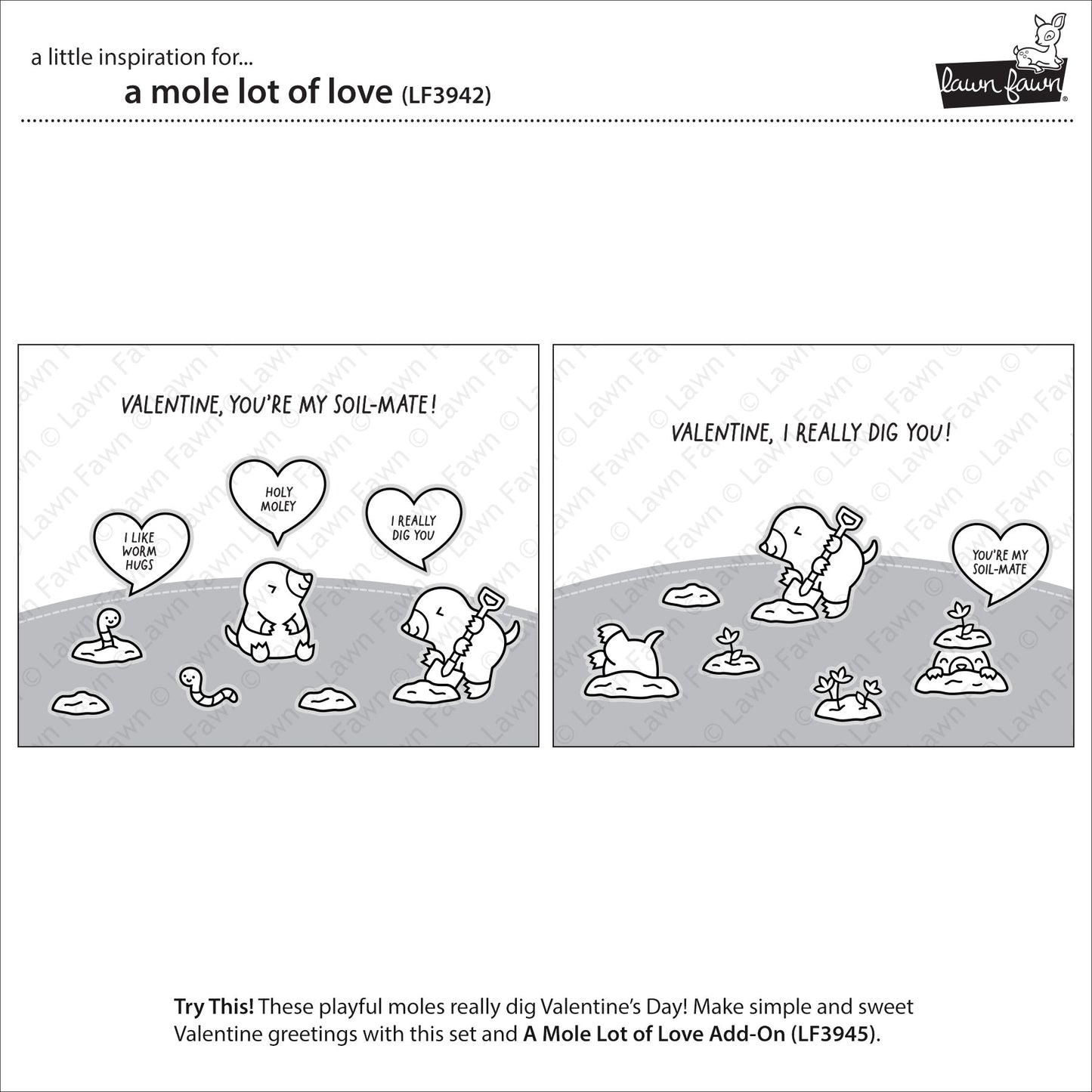 Lawn Fawn A mole lot of love Clear Stamp Set 4x6 Maulwurf & Herzen