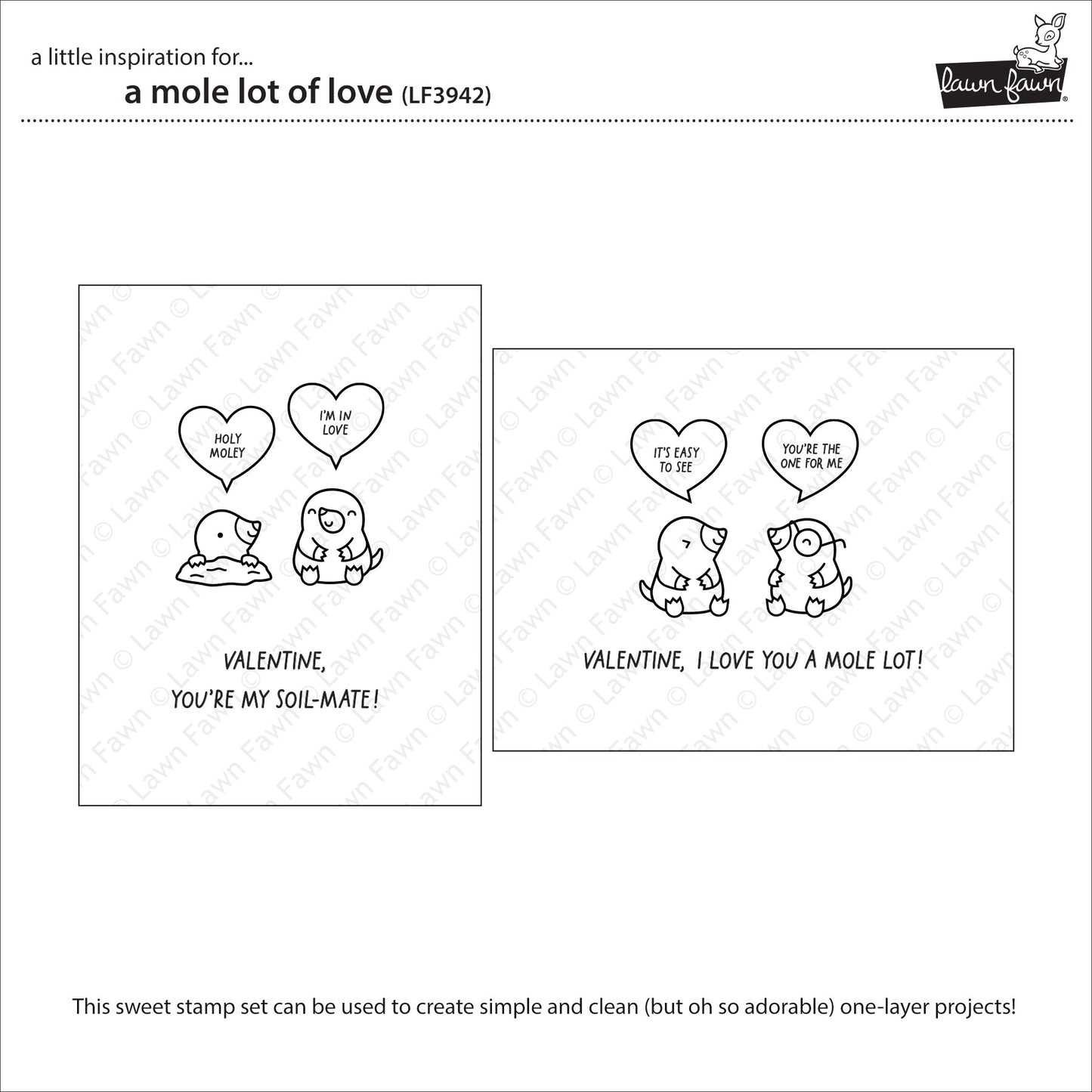 Lawn Fawn A mole lot of love Clear Stamp Set 4x6 Maulwurf & Herzen