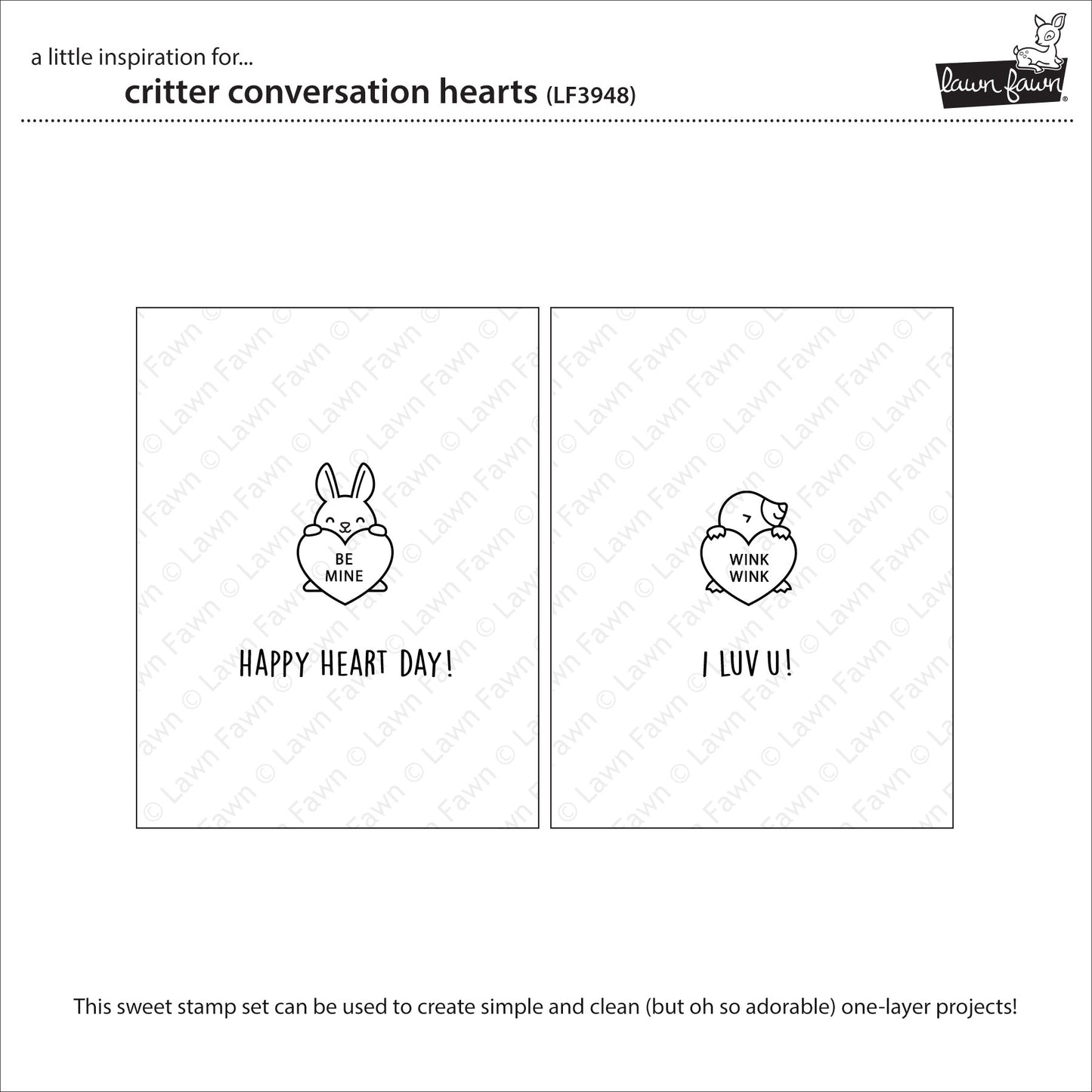 Lawn Fawn Critter conversation hearts Clear Stamp Set 4x6 Tierchen mit Herztafel