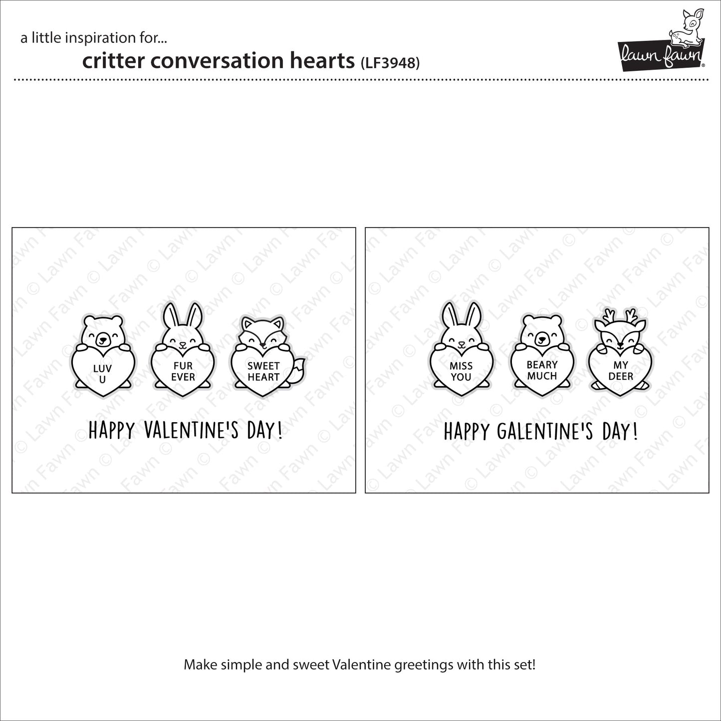Lawn Fawn Critter conversation hearts Clear Stamp Set 4x6 Tierchen mit Herztafel