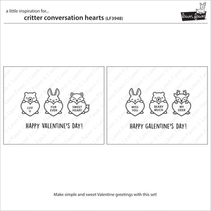 Lawn Fawn Critter conversation hearts Clear Stamp Set 4x6 Tierchen mit Herztafel