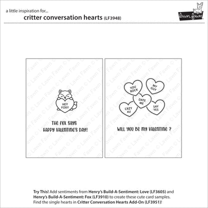 Lawn Fawn Critter conversation hearts Clear Stamp Set 4x6 Tierchen mit Herztafel