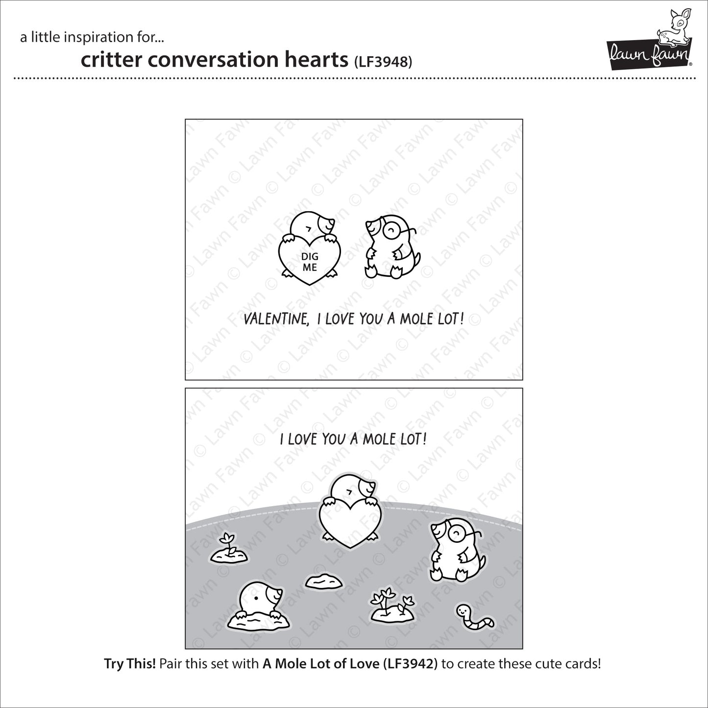 Lawn Fawn Critter conversation hearts Clear Stamp Set 4x6 Tierchen mit Herztafel