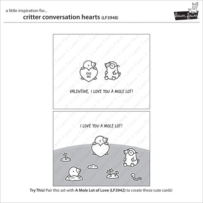 Lawn Fawn Critter conversation hearts Clear Stamp Set 4x6 Tierchen mit Herztafel