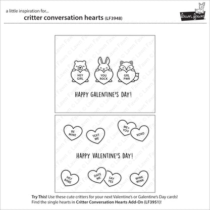 Lawn Fawn Critter conversation hearts Clear Stamp Set 4x6 Tierchen mit Herztafel