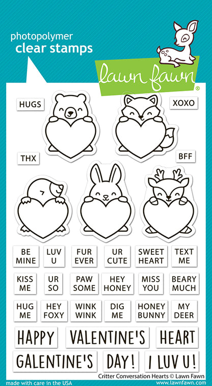 Lawn Fawn Critter conversation hearts Clear Stamp Set 4x6 Tierchen mit Herztafel