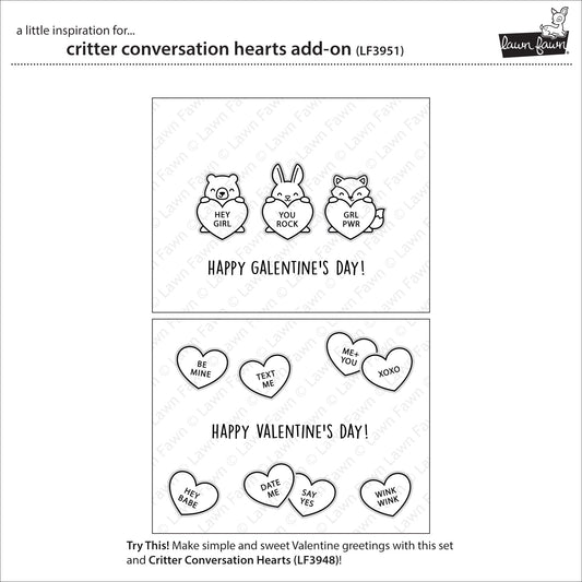 Lawn Fawn Critter conversation hearts add-on Clear Stamp Set 2x3 Tierchen mit Herztafel