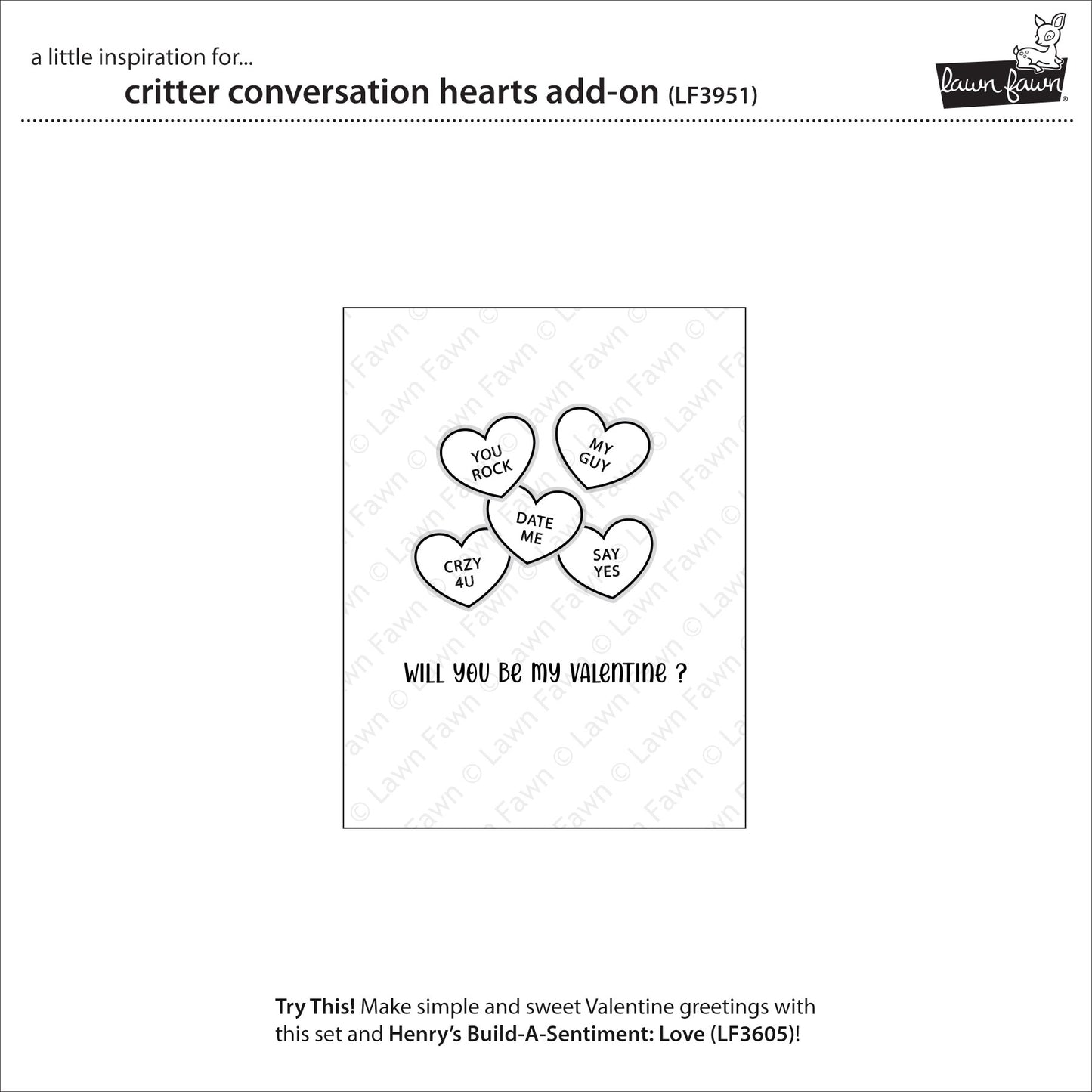 Lawn Fawn Critter conversation hearts add-on Clear Stamp Set 2x3 Tierchen mit Herztafel