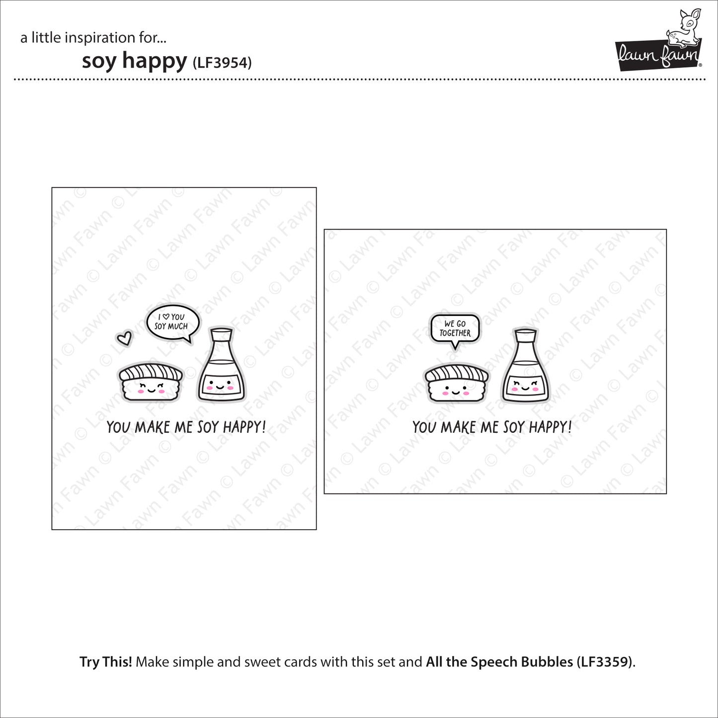 Lawn Fawn Soy happy Clear Stamp Set 2x3 Sushi & Sojasauce