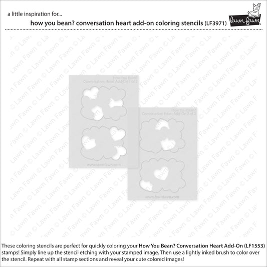 Lawn Fawn How you bean? Conversation heart add-on coloring stencils Ausmalschablonen
