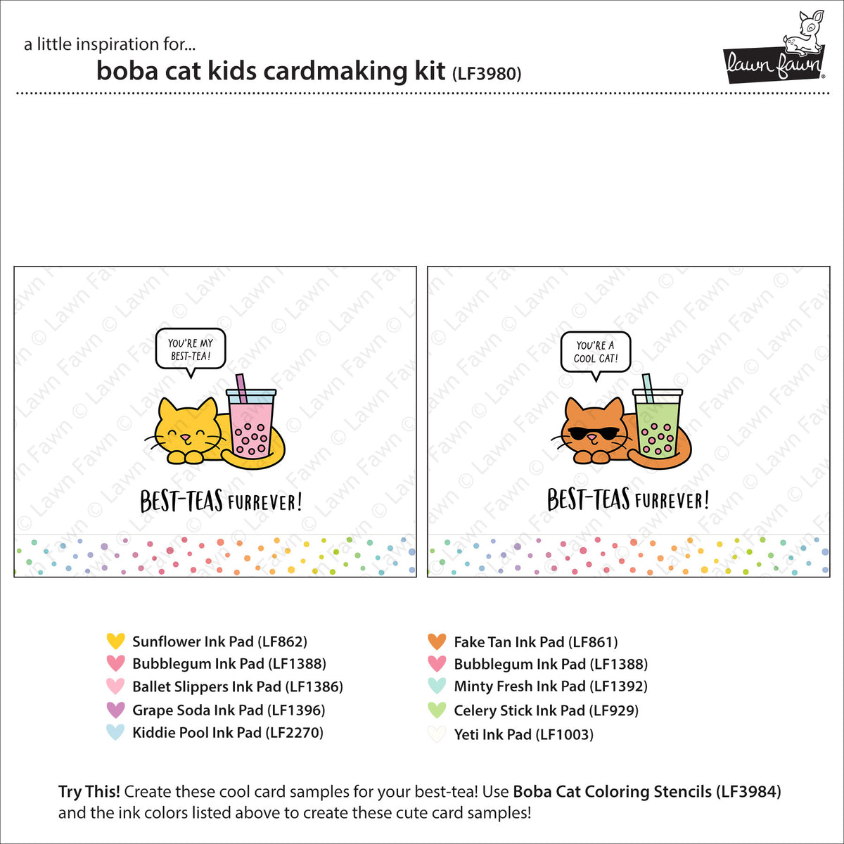 Lawn Fawn boba cat kids cardmaking kit Kartenbastelset Produktbild 2
