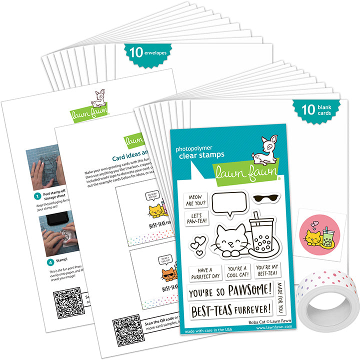 Lawn Fawn boba cat kids cardmaking kit: mini Kartenbastelset