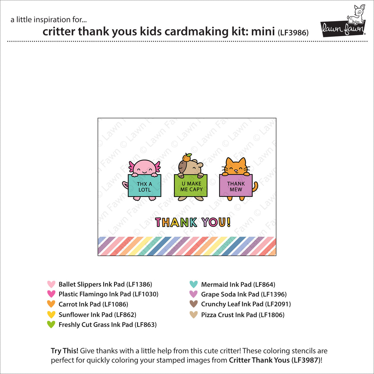 Lawn Fawn critter thank yous kids cardmaking kit: mini Kartenbastelset Produktbild 2