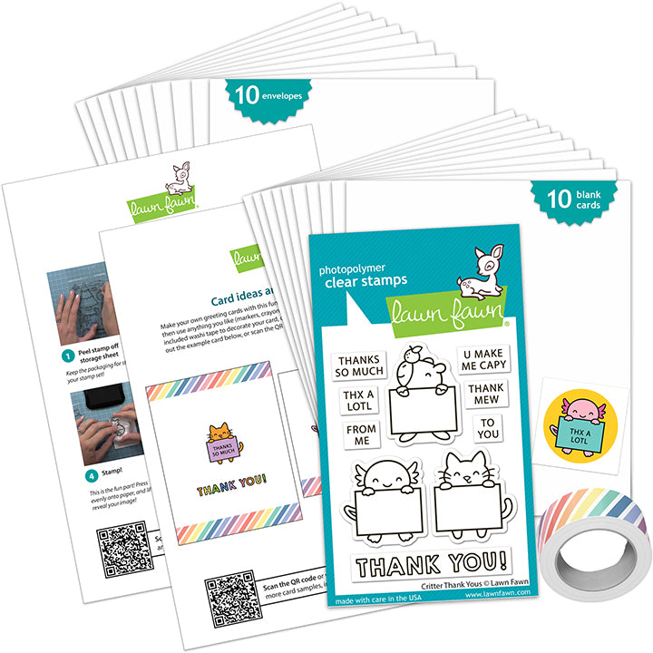 Lawn Fawn critter thank yous kids cardmaking kit: mini Kartenbastelset