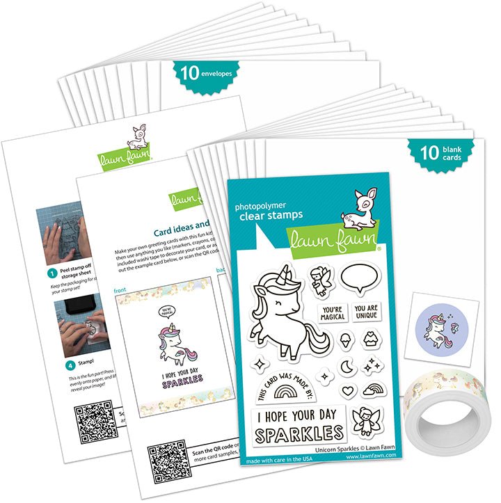 Lawn Fawn unicorn sparkles kids cardmaking kit: mini Kartenbastelset