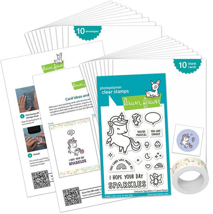 Lawn Fawn unicorn sparkles kids cardmaking kit: mini Kartenbastelset