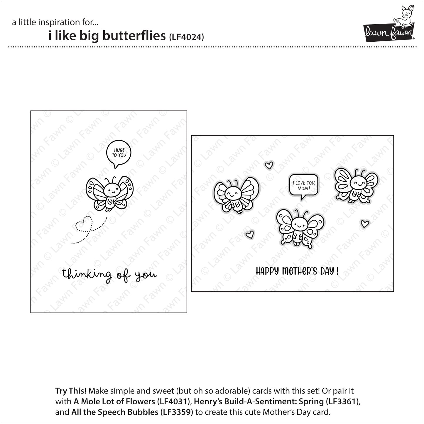 Lawn Fawn I Like Big Butterflies 4x6 Clear Stamp Set
