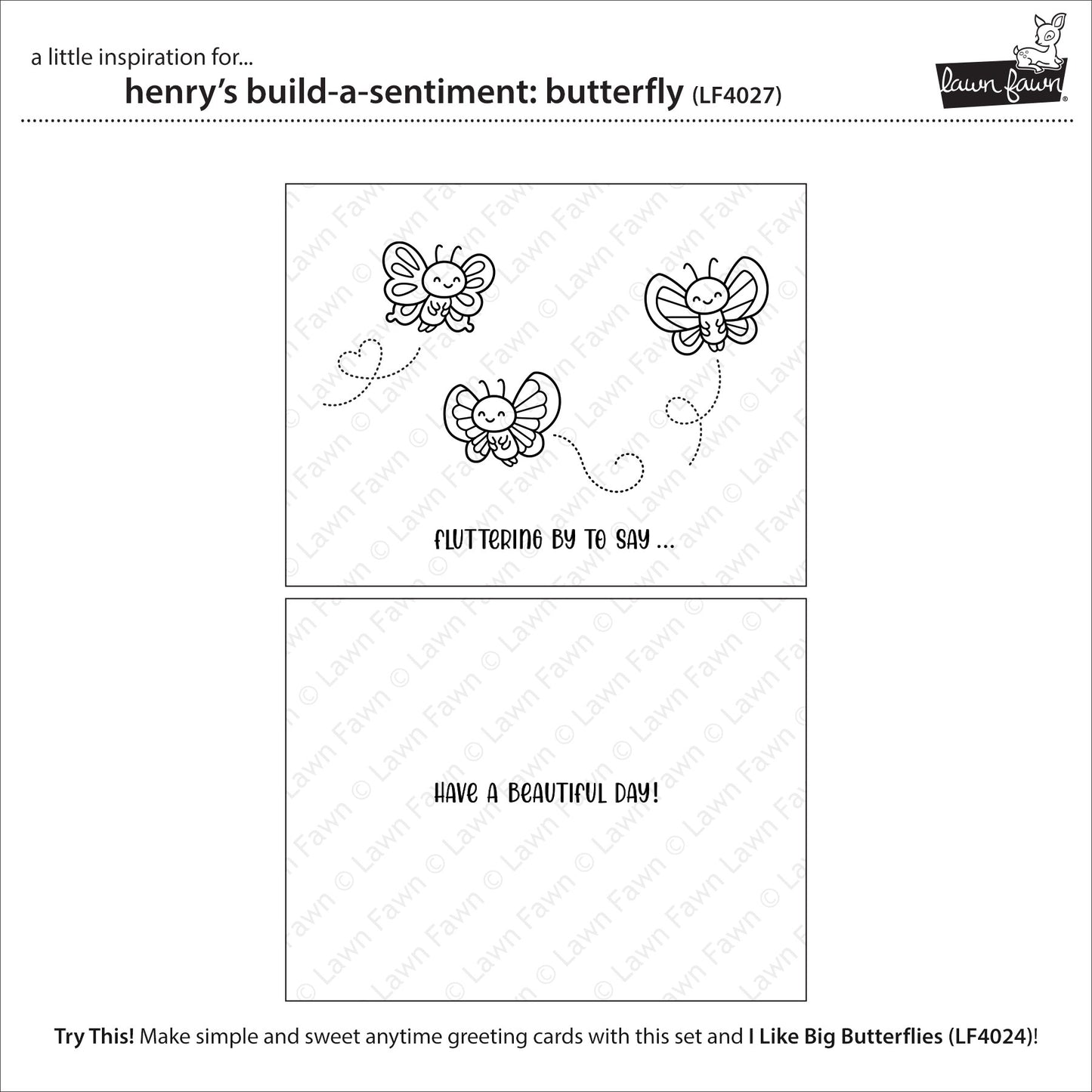 Lawn Fawn Henry's Build-A-Sentiment: Butterfly 3x4 Clear Stamp Set